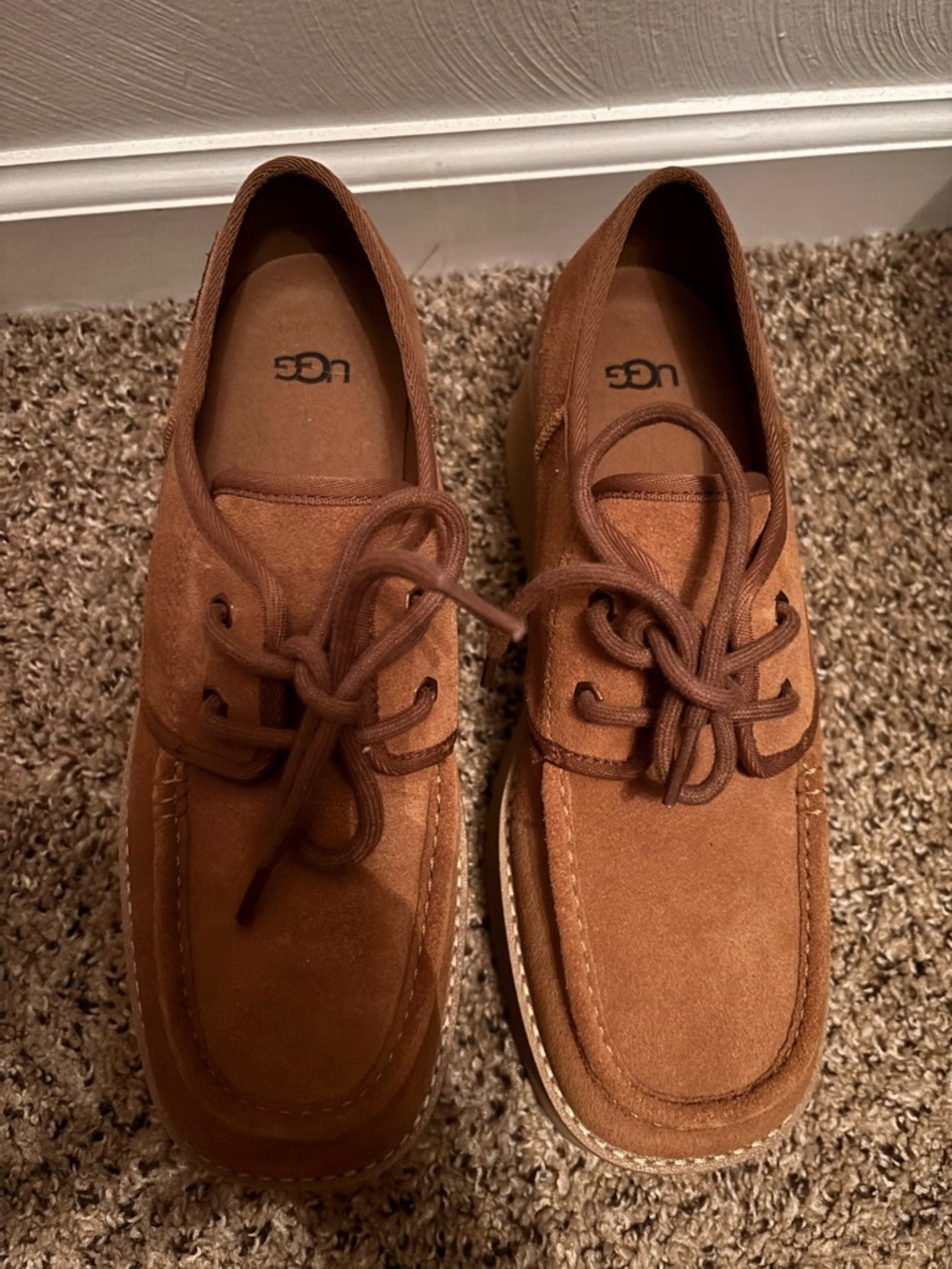UGG Women’s Tan Suede Lace-Up Boat Flats